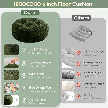 Floor Pillow Cushion for Adults, Meditation Cushion Pillow, Large Square Floor Sitting, Tufted Corduroy Cover, for Tatami Living Room or Yoga, 22x22 Inch, Dark Grey