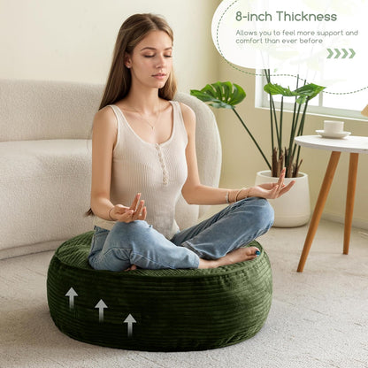 Floor Pillow Cushion for Adults, Meditation Cushion Pillow, Large Square Floor Sitting, Tufted Corduroy Cover, for Tatami Living Room or Yoga, 22x22 Inch, Dark Grey