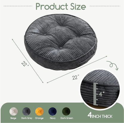 Floor Pillow Cushion for Adults, Meditation Cushion Pillow, Large Square Floor Sitting, Tufted Corduroy Cover, for Tatami Living Room or Yoga, 22x22 Inch, Dark Grey
