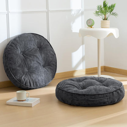 Floor Pillow Cushion for Adults, Meditation Cushion Pillow, Large Square Floor Sitting, Tufted Corduroy Cover, for Tatami Living Room or Yoga, 22x22 Inch, Dark Grey