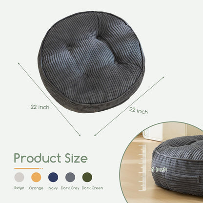 Floor Pillow Cushion for Adults, Meditation Cushion Pillow, Large Square Floor Sitting, Tufted Corduroy Cover, for Tatami Living Room or Yoga, 22x22 Inch, Dark Grey