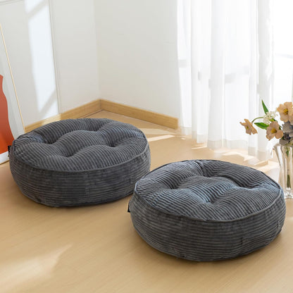 Floor Pillow Cushion for Adults, Meditation Cushion Pillow, Large Square Floor Sitting, Tufted Corduroy Cover, for Tatami Living Room or Yoga, 22x22 Inch, Dark Grey