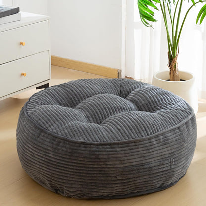 Floor Pillow Cushion for Adults, Meditation Cushion Pillow, Large Square Floor Sitting, Tufted Corduroy Cover, for Tatami Living Room or Yoga, 22x22 Inch, Dark Grey