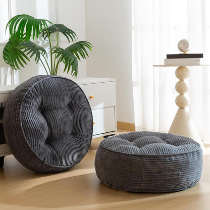 Floor Pillow Cushion for Adults, Meditation Cushion Pillow, Large Square Floor Sitting, Tufted Corduroy Cover, for Tatami Living Room or Yoga, 22x22 Inch, Dark Grey