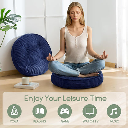 Floor Pillow Cushion for Adults, Meditation Cushion Pillow, Large Square Floor Sitting, Tufted Corduroy Cover, for Tatami Living Room or Yoga, 22x22 Inch, Dark Grey