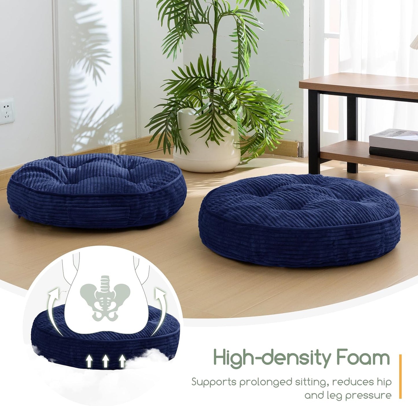 Floor Pillow Cushion for Adults, Meditation Cushion Pillow, Large Square Floor Sitting, Tufted Corduroy Cover, for Tatami Living Room or Yoga, 22x22 Inch, Dark Grey
