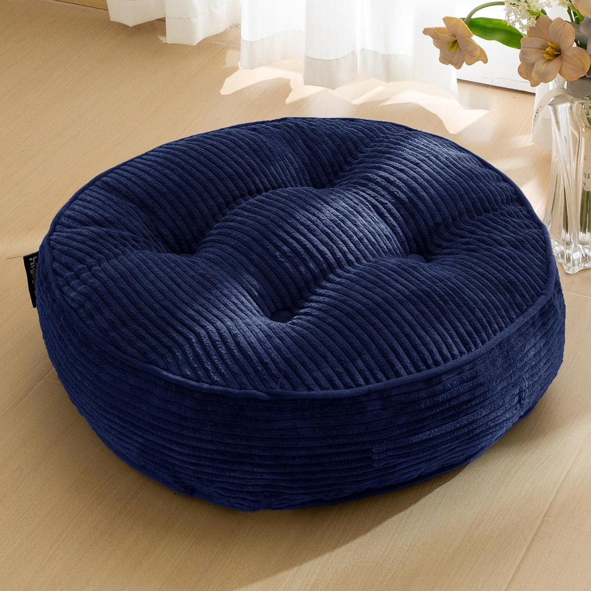 Floor Pillow Cushion for Adults, Meditation Cushion Pillow, Large Square Floor Sitting, Tufted Corduroy Cover, for Tatami Living Room or Yoga, 22x22 Inch, Dark Grey