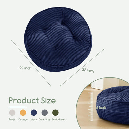 Floor Pillow Cushion for Adults, Meditation Cushion Pillow, Large Square Floor Sitting, Tufted Corduroy Cover, for Tatami Living Room or Yoga, 22x22 Inch, Dark Grey
