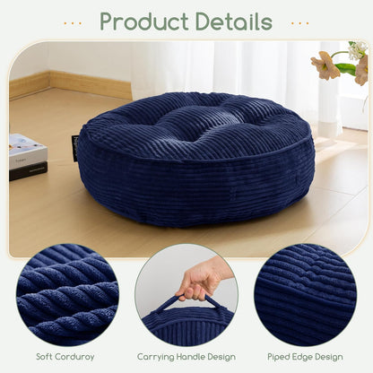 Floor Pillow Cushion for Adults, Meditation Cushion Pillow, Large Square Floor Sitting, Tufted Corduroy Cover, for Tatami Living Room or Yoga, 22x22 Inch, Dark Grey
