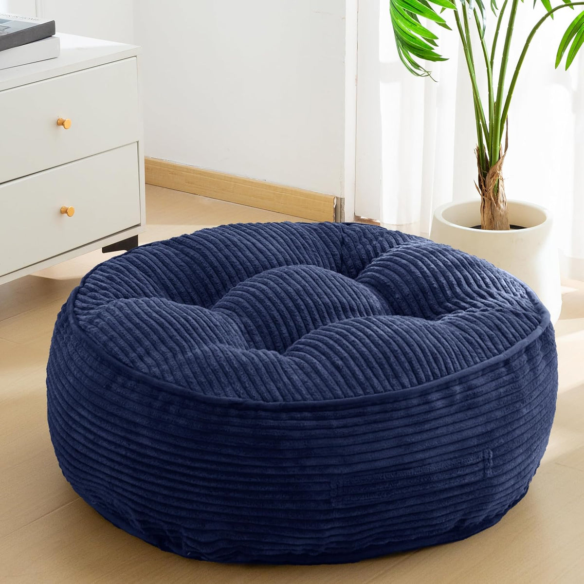 Floor Pillow Cushion for Adults, Meditation Cushion Pillow, Large Square Floor Sitting, Tufted Corduroy Cover, for Tatami Living Room or Yoga, 22x22 Inch, Dark Grey