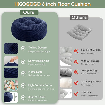 Floor Pillow Cushion for Adults, Meditation Cushion Pillow, Large Square Floor Sitting, Tufted Corduroy Cover, for Tatami Living Room or Yoga, 22x22 Inch, Dark Grey