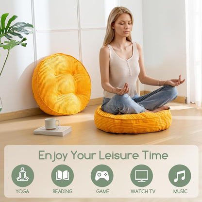 Floor Pillow Cushion for Adults, Meditation Cushion Pillow, Large Square Floor Sitting, Tufted Corduroy Cover, for Tatami Living Room or Yoga, 22x22 Inch, Dark Grey