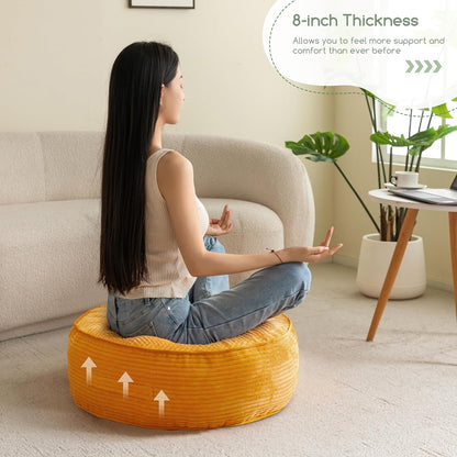 Floor Pillow Cushion for Adults, Meditation Cushion Pillow, Large Square Floor Sitting, Tufted Corduroy Cover, for Tatami Living Room or Yoga, 22x22 Inch, Dark Grey