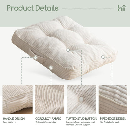 Floor Pillow Cushion for Adults, Meditation Cushion Pillow, Large Square Floor Sitting, Tufted Corduroy Cover, for Tatami Living Room or Yoga, 22x22 Inch, Dark Grey