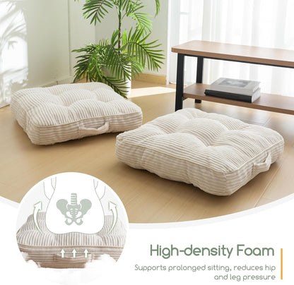 Floor Pillow Cushion for Adults, Meditation Cushion Pillow, Large Square Floor Sitting, Tufted Corduroy Cover, for Tatami Living Room or Yoga, 22x22 Inch, Dark Grey