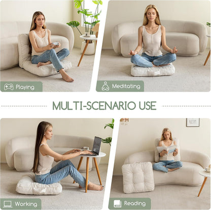 Floor Pillow Cushion for Adults, Meditation Cushion Pillow, Large Square Floor Sitting, Tufted Corduroy Cover, for Tatami Living Room or Yoga, 22x22 Inch, Dark Grey