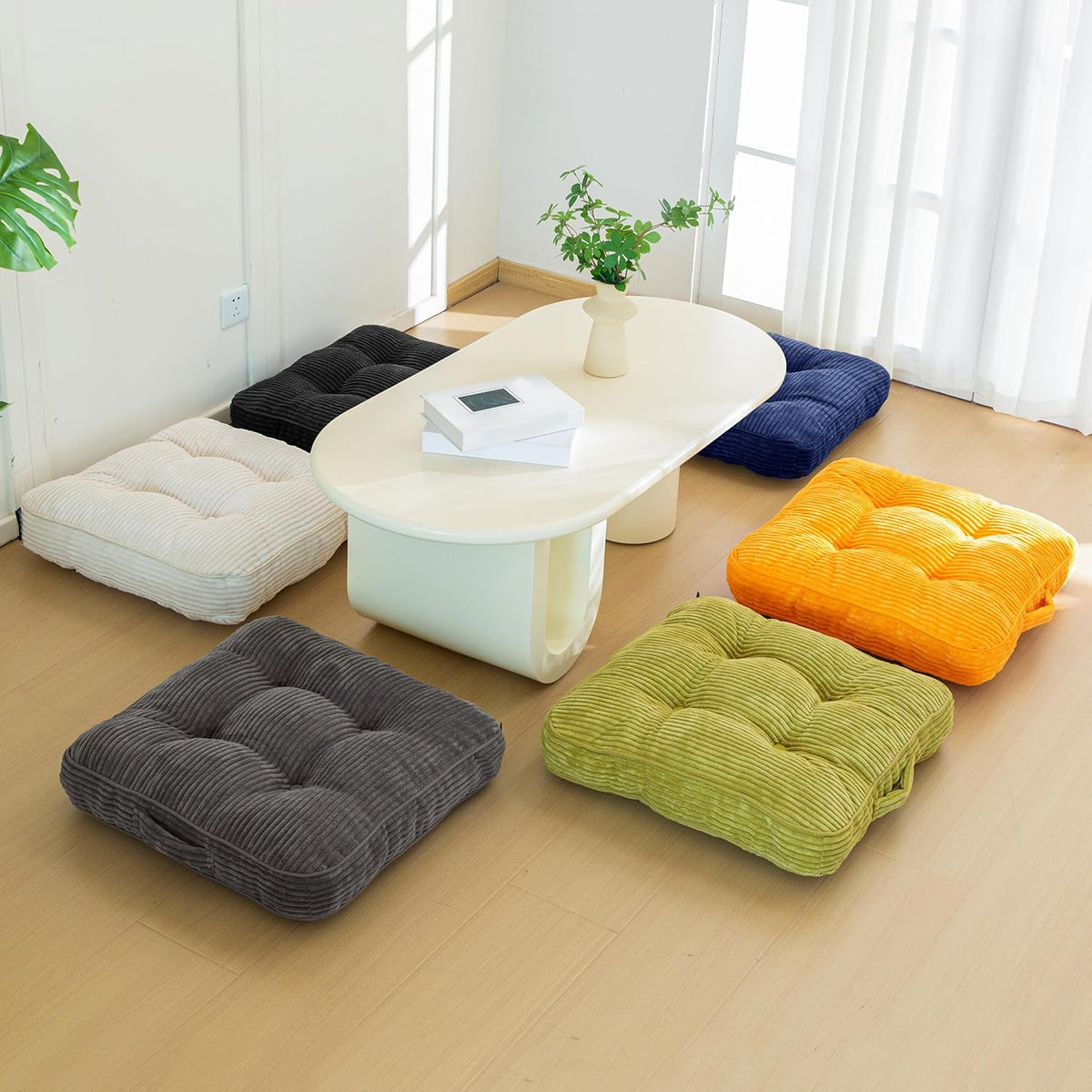 Floor Pillow Cushion for Adults, Meditation Cushion Pillow, Large Square Floor Sitting, Tufted Corduroy Cover, for Tatami Living Room or Yoga, 22x22 Inch, Dark Grey