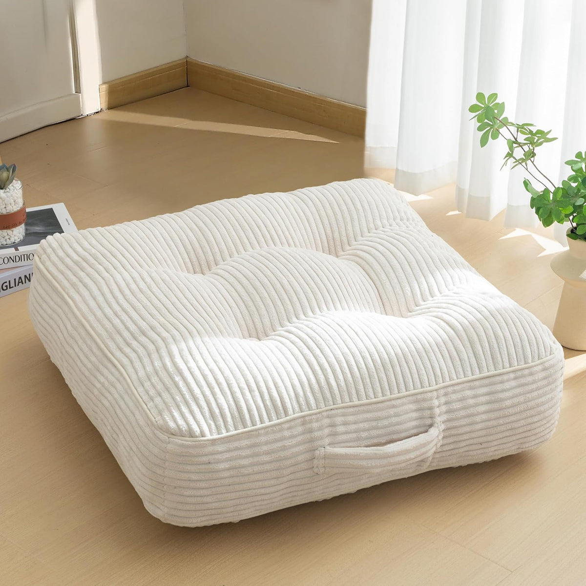 Floor Pillow Cushion for Adults, Meditation Cushion Pillow, Large Square Floor Sitting, Tufted Corduroy Cover, for Tatami Living Room or Yoga, 22x22 Inch, Dark Grey