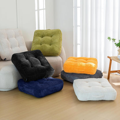 Floor Pillow Cushion for Adults, Meditation Cushion Pillow, Large Square Floor Sitting, Tufted Corduroy Cover, for Tatami Living Room or Yoga, 22x22 Inch, Dark Grey