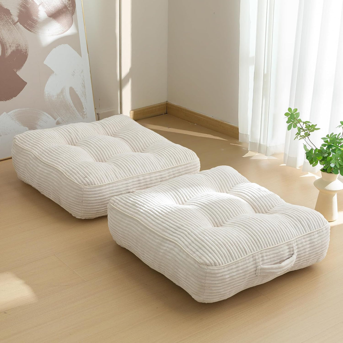 Floor Pillow Cushion for Adults, Meditation Cushion Pillow, Large Square Floor Sitting, Tufted Corduroy Cover, for Tatami Living Room or Yoga, 22x22 Inch, Dark Grey
