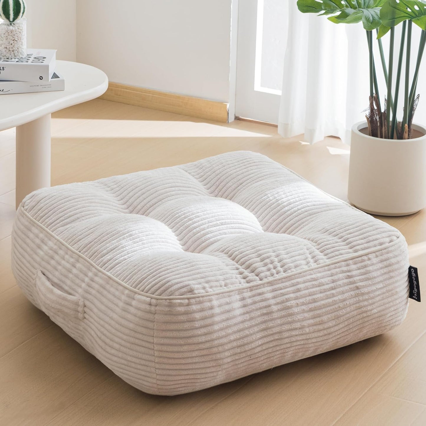 Floor Pillow Cushion for Adults, Meditation Cushion Pillow, Large Square Floor Sitting, Tufted Corduroy Cover, for Tatami Living Room or Yoga, 22x22 Inch, Dark Grey