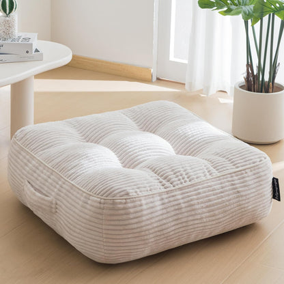 Floor Pillow Cushion for Adults, Meditation Cushion Pillow, Large Square Floor Sitting, Tufted Corduroy Cover, for Tatami Living Room or Yoga, 22x22 Inch, Dark Grey
