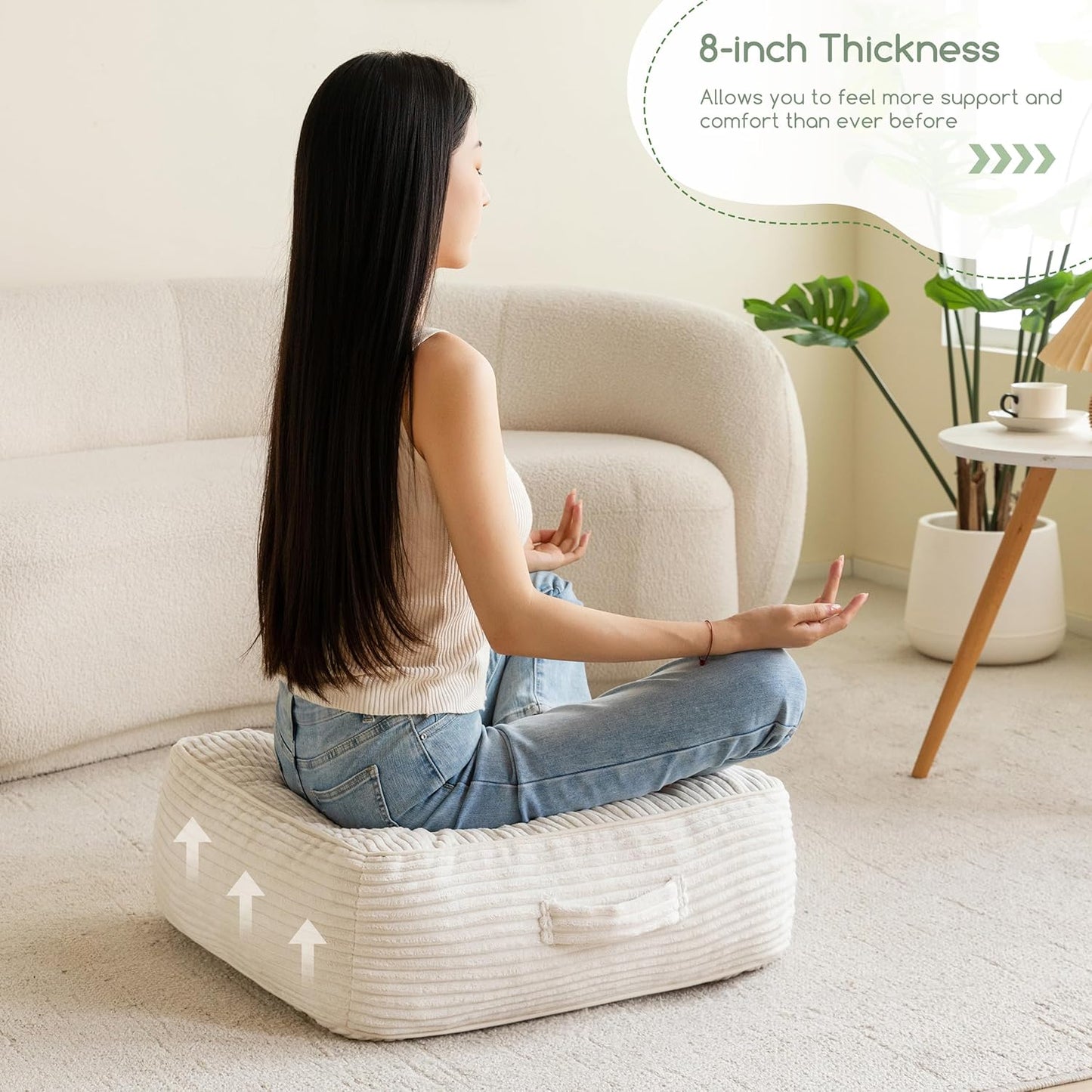 Floor Pillow Cushion for Adults, Meditation Cushion Pillow, Large Square Floor Sitting, Tufted Corduroy Cover, for Tatami Living Room or Yoga, 22x22 Inch, Dark Grey