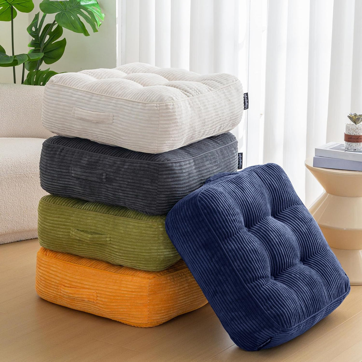 Floor Pillow Cushion for Adults, Meditation Cushion Pillow, Large Square Floor Sitting, Tufted Corduroy Cover, for Tatami Living Room or Yoga, 22x22 Inch, Dark Grey