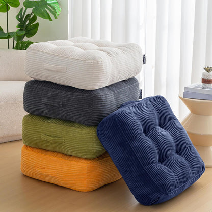 Floor Pillow Cushion for Adults, Meditation Cushion Pillow, Large Square Floor Sitting, Tufted Corduroy Cover, for Tatami Living Room or Yoga, 22x22 Inch, Dark Grey