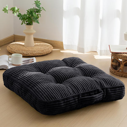 Floor Pillow Cushion for Adults, Meditation Cushion Pillow, Large Square Floor Sitting, Tufted Corduroy Cover, for Tatami Living Room or Yoga, 22x22 Inch, Dark Grey