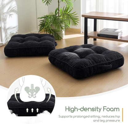 Floor Pillow Cushion for Adults, Meditation Cushion Pillow, Large Square Floor Sitting, Tufted Corduroy Cover, for Tatami Living Room or Yoga, 22x22 Inch, Dark Grey