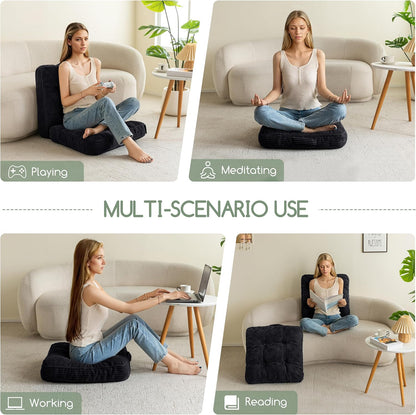 Floor Pillow Cushion for Adults, Meditation Cushion Pillow, Large Square Floor Sitting, Tufted Corduroy Cover, for Tatami Living Room or Yoga, 22x22 Inch, Dark Grey