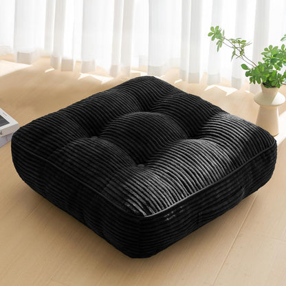 Floor Pillow Cushion for Adults, Meditation Cushion Pillow, Large Square Floor Sitting, Tufted Corduroy Cover, for Tatami Living Room or Yoga, 22x22 Inch, Dark Grey