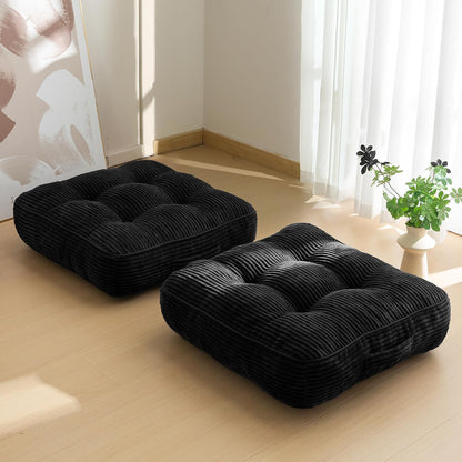 Floor Pillow Cushion for Adults, Meditation Cushion Pillow, Large Square Floor Sitting, Tufted Corduroy Cover, for Tatami Living Room or Yoga, 22x22 Inch, Dark Grey