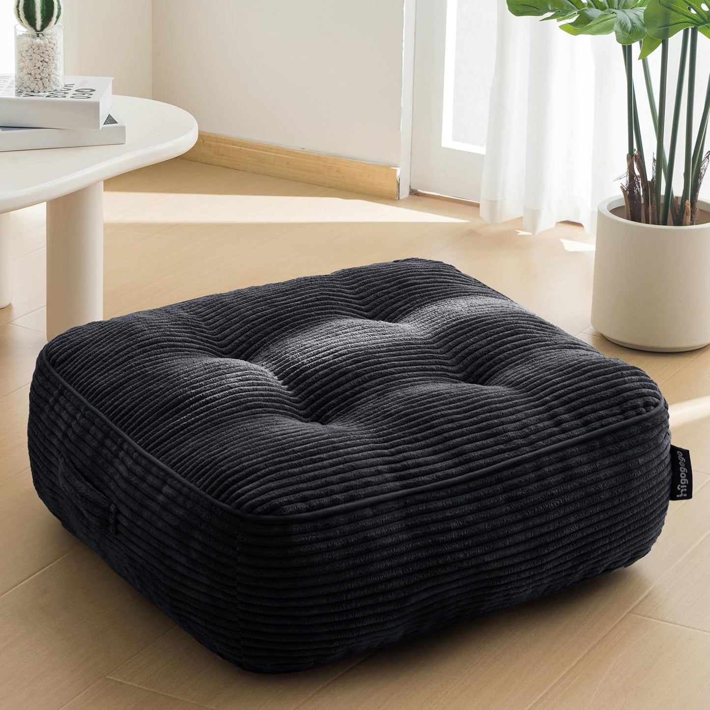 Floor Pillow Cushion for Adults, Meditation Cushion Pillow, Large Square Floor Sitting, Tufted Corduroy Cover, for Tatami Living Room or Yoga, 22x22 Inch, Dark Grey
