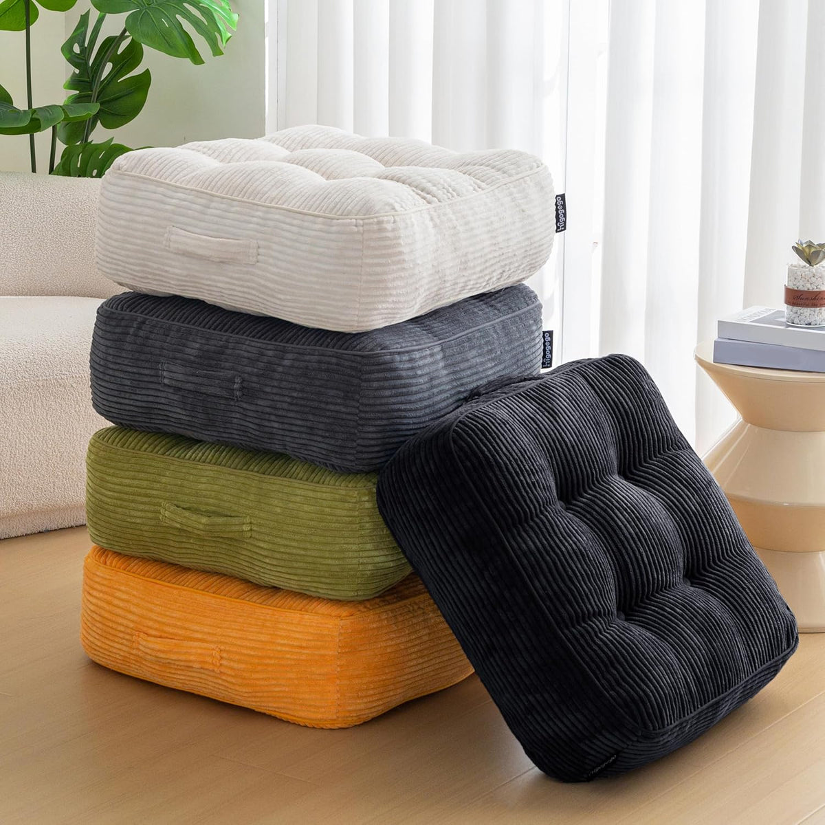 Floor Pillow Cushion for Adults, Meditation Cushion Pillow, Large Square Floor Sitting, Tufted Corduroy Cover, for Tatami Living Room or Yoga, 22x22 Inch, Dark Grey