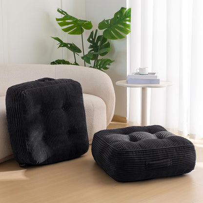 Floor Pillow Cushion for Adults, Meditation Cushion Pillow, Large Square Floor Sitting, Tufted Corduroy Cover, for Tatami Living Room or Yoga, 22x22 Inch, Dark Grey