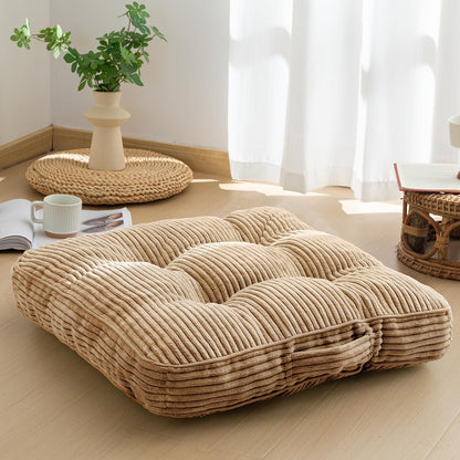 Floor Pillow Cushion for Adults, Meditation Cushion Pillow, Large Square Floor Sitting, Tufted Corduroy Cover, for Tatami Living Room or Yoga, 22x22 Inch, Dark Grey