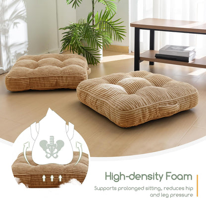 Floor Pillow Cushion for Adults, Meditation Cushion Pillow, Large Square Floor Sitting, Tufted Corduroy Cover, for Tatami Living Room or Yoga, 22x22 Inch, Dark Grey