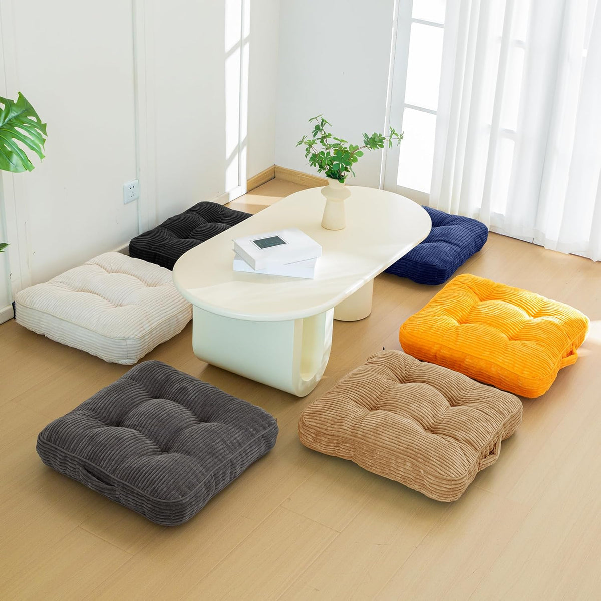 Floor Pillow Cushion for Adults, Meditation Cushion Pillow, Large Square Floor Sitting, Tufted Corduroy Cover, for Tatami Living Room or Yoga, 22x22 Inch, Dark Grey