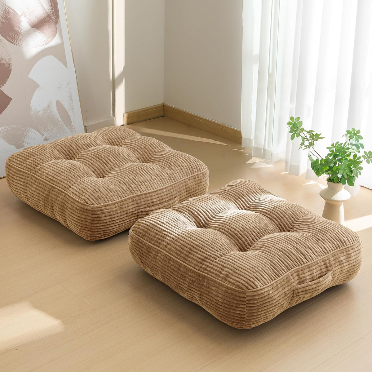 Floor Pillow Cushion for Adults, Meditation Cushion Pillow, Large Square Floor Sitting, Tufted Corduroy Cover, for Tatami Living Room or Yoga, 22x22 Inch, Dark Grey
