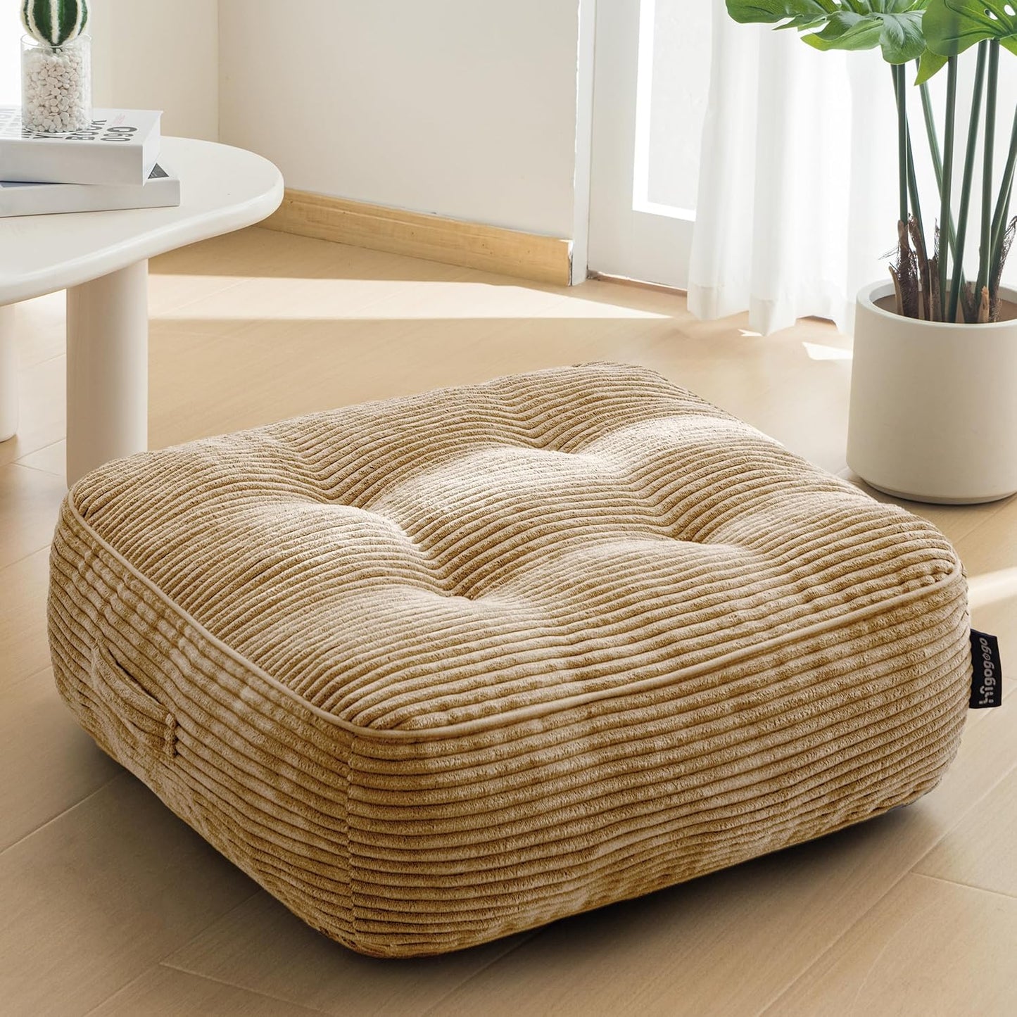 Floor Pillow Cushion for Adults, Meditation Cushion Pillow, Large Square Floor Sitting, Tufted Corduroy Cover, for Tatami Living Room or Yoga, 22x22 Inch, Dark Grey