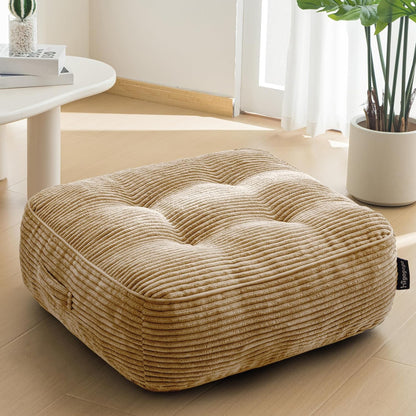 Floor Pillow Cushion for Adults, Meditation Cushion Pillow, Large Square Floor Sitting, Tufted Corduroy Cover, for Tatami Living Room or Yoga, 22x22 Inch, Dark Grey