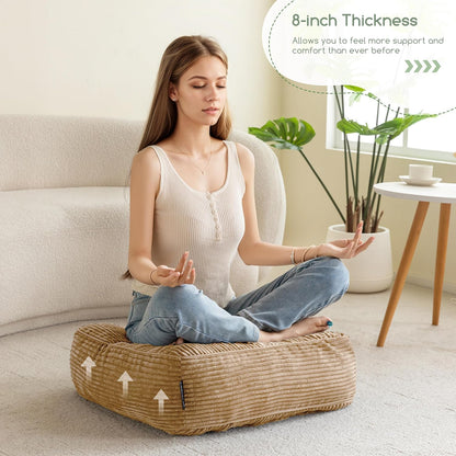 Floor Pillow Cushion for Adults, Meditation Cushion Pillow, Large Square Floor Sitting, Tufted Corduroy Cover, for Tatami Living Room or Yoga, 22x22 Inch, Dark Grey