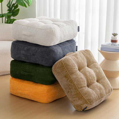 Floor Pillow Cushion for Adults, Meditation Cushion Pillow, Large Square Floor Sitting, Tufted Corduroy Cover, for Tatami Living Room or Yoga, 22x22 Inch, Dark Grey