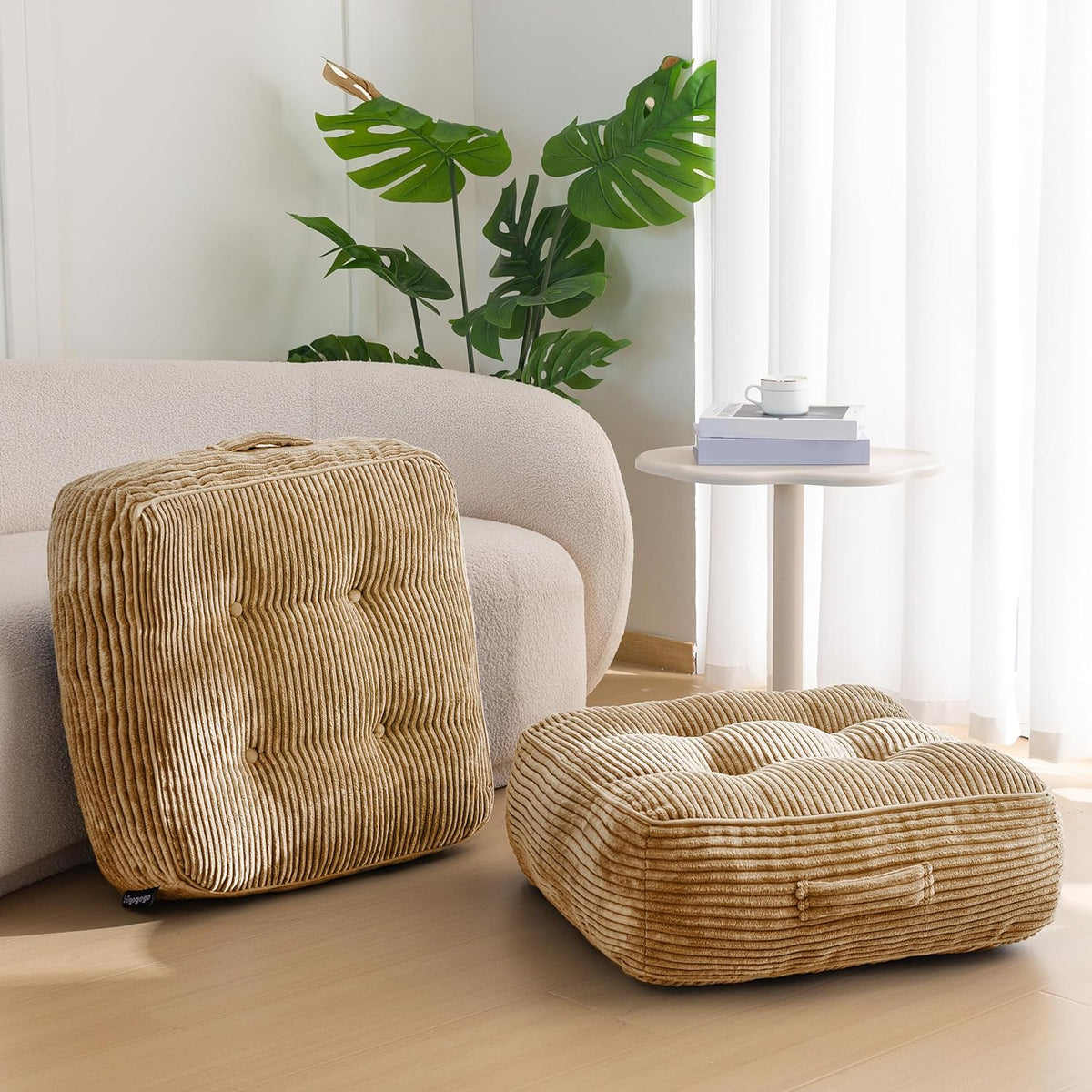 Floor Pillow Cushion for Adults, Meditation Cushion Pillow, Large Square Floor Sitting, Tufted Corduroy Cover, for Tatami Living Room or Yoga, 22x22 Inch, Dark Grey