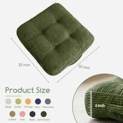 Floor Pillow Cushion for Adults, Meditation Cushion Pillow, Large Square Floor Sitting, Tufted Corduroy Cover, for Tatami Living Room or Yoga, 22x22 Inch, Dark Grey