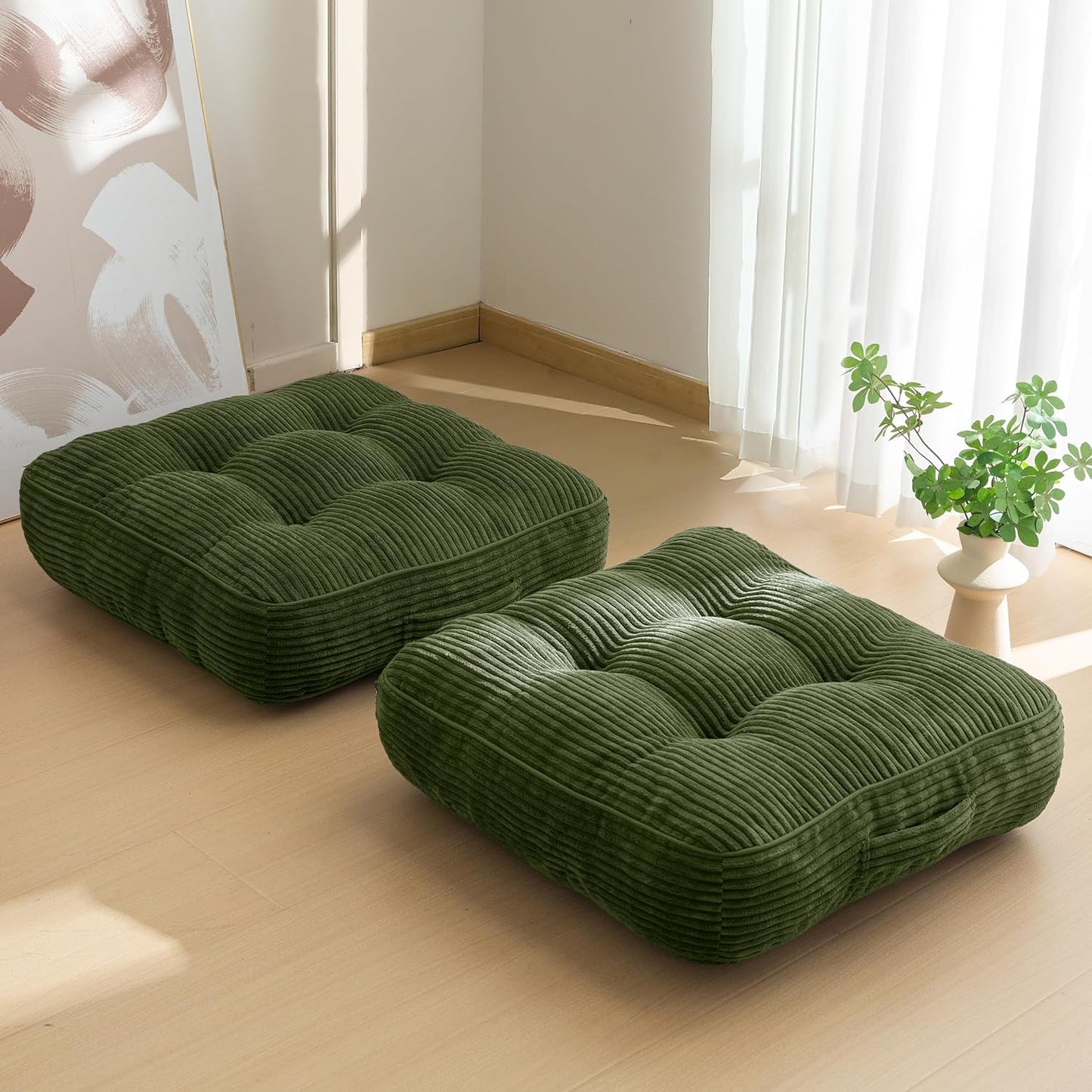 Floor Pillow Cushion for Adults, Meditation Cushion Pillow, Large Square Floor Sitting, Tufted Corduroy Cover, for Tatami Living Room or Yoga, 22x22 Inch, Dark Grey