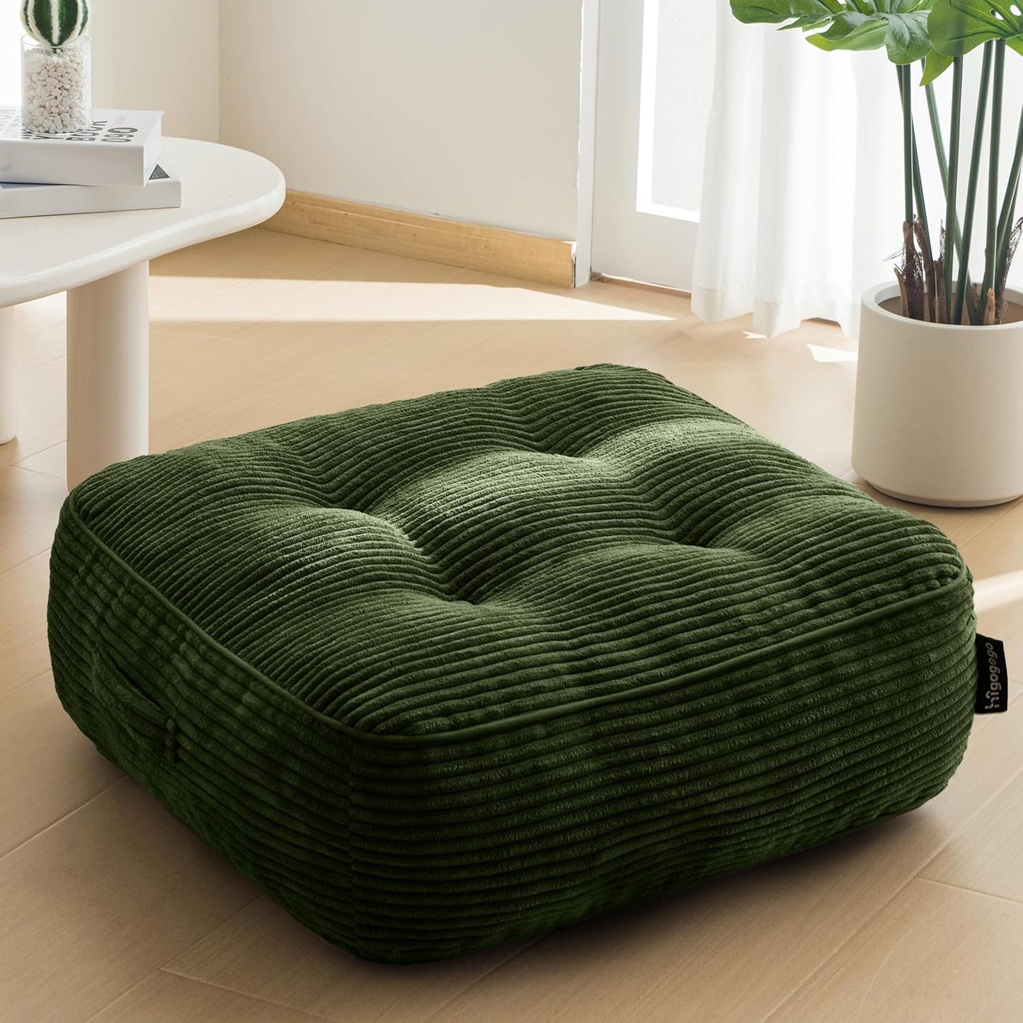 Floor Pillow Cushion for Adults, Meditation Cushion Pillow, Large Square Floor Sitting, Tufted Corduroy Cover, for Tatami Living Room or Yoga, 22x22 Inch, Dark Grey