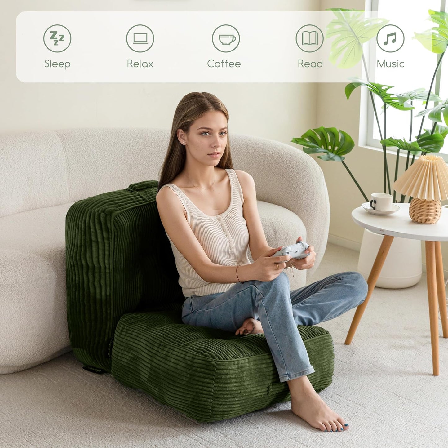 Floor Pillow Cushion for Adults, Meditation Cushion Pillow, Large Square Floor Sitting, Tufted Corduroy Cover, for Tatami Living Room or Yoga, 22x22 Inch, Dark Grey